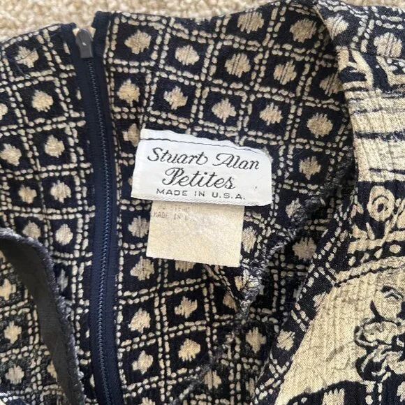 Vintage 90s Stuart Alan Boho Split Hem Geometric Floral Henley Button Dress P6 - Picture 8 of 13